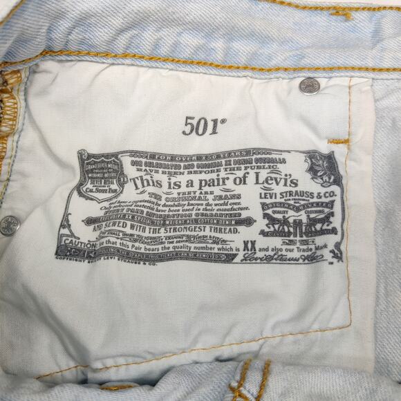 Levi's 501 Floral Embroidered High Rise Button Fly Light Blue Shorts 33 Festival - Picture 9 of 13